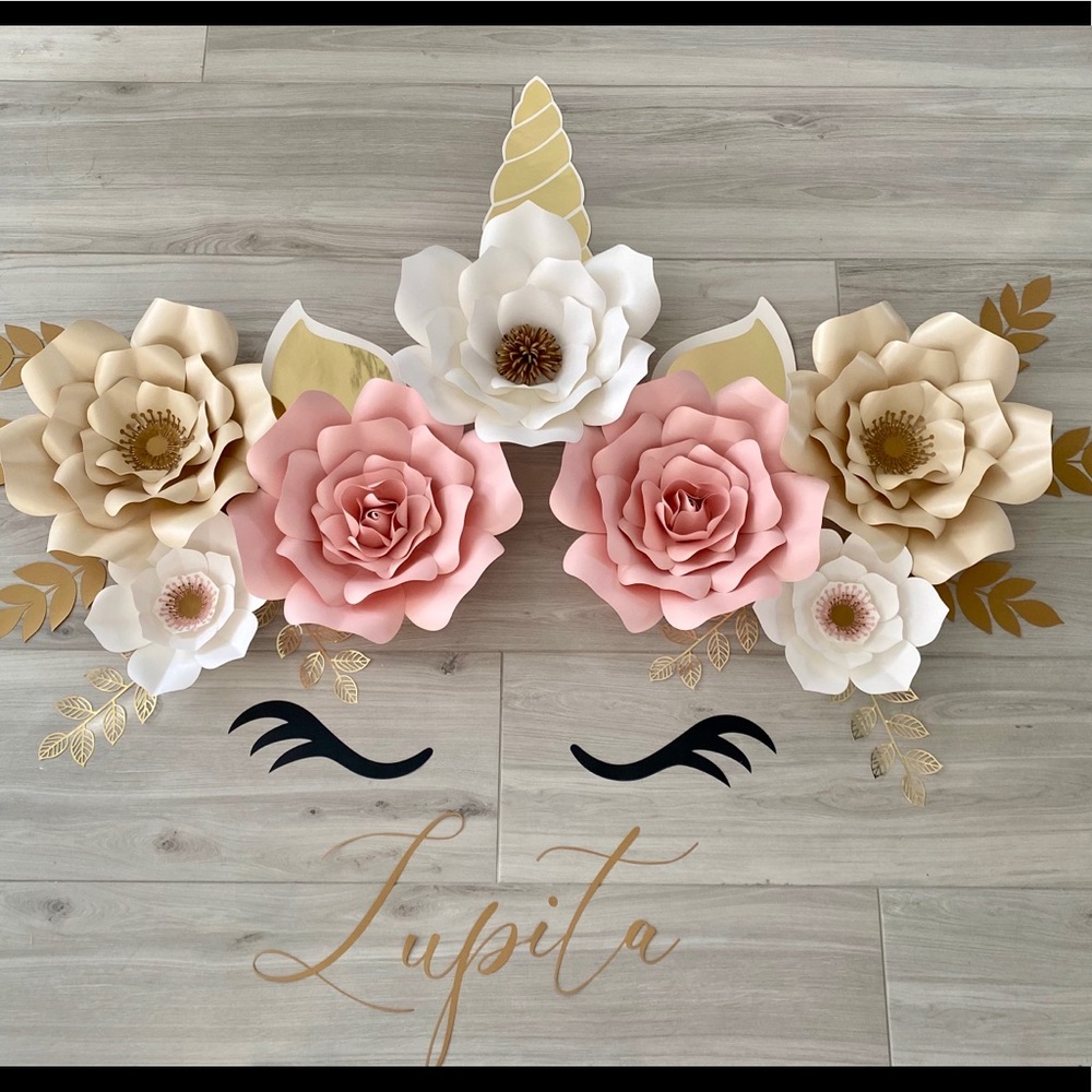Unicorn & Paper Flower Wall Decor